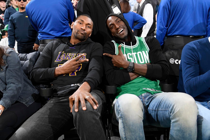 Ron Artest And Kevin Garnett Courtside Lakers Take On Celtics